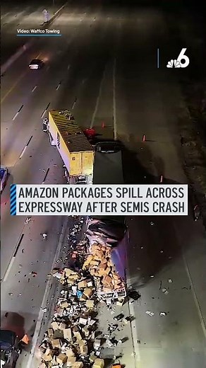 Amazon packages spill across expressway after semis crash