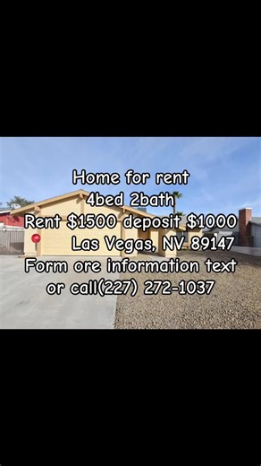 🏠 MOVE-IN READY! 4 BED | 2 BATH | ONLY $1500/month 💰 Deposit: $1000 Your dream home is waiting at 7154 Pleasant View Ave, Las Vegas, NV 89147! Perfect for families, roommates, or anyone who wants space, comfort, and style. 🛋️✨ ✅ 4 Spacious Bedrooms – room for everyone ✅ 2 Modern Bathrooms – no more waiting ✅ Affordable rent low deposit ✅ Cozy living spaces & great neighborhood vibes 📲 Don’t wait! TEXT or CALL me directly at (227) 272-1037 to schedule your showing before this one is gone! #La