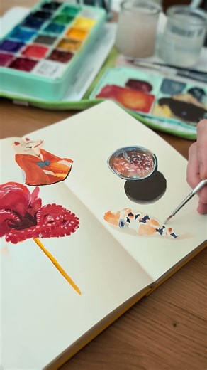 how to paint a fish #painting #paintingprocess #artprocess #sketchbookart #cozyart