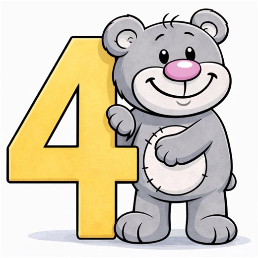 Number 4 Poster for Kids | Minibear Learning Poster | Printable Toddler Wall Art | Preschool Numbers | Montessori Style Kids Decor