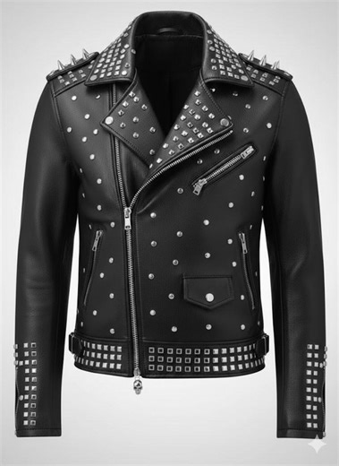 Men's Black Punk Rock Studded Leather Jacket Skull Back Patch Moto Bike With Metal Rivets Alternative Fashion - Etsy