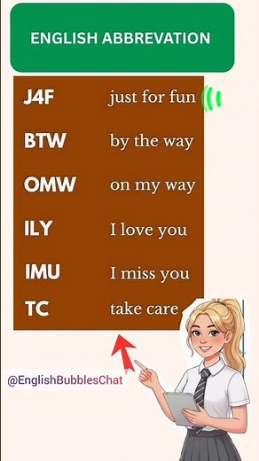 6 English Abbreviations You MUST Know! (J4F, BTW, OMW...) #Shorts #learnenglish