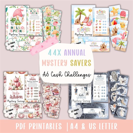 All Seasons 44  Bundle Mystery Savings Challenge – PDF Flip Card Game, A6 Printable Budget Binder Trackers, Saved Money, A4 US - Etsy