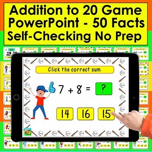 Addition to 20 Interactive PowerPoint Game 50 Self-Checking Facts to 20