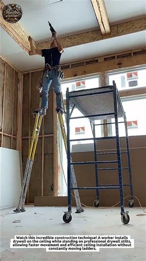 Incredible Drywall Installation on Stilts | Fast Ceiling Construction Technique