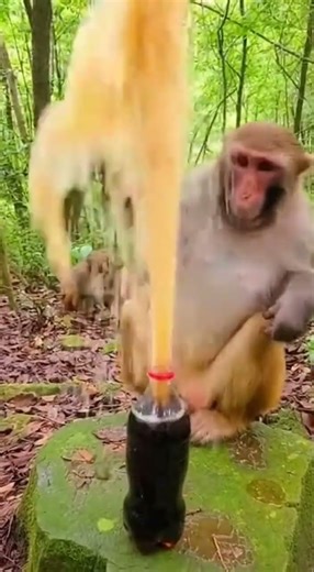 This Monkey Didn’t Expect the Soda to E E 🤯#AnimalReaction#ViralAnimals#JungleLife