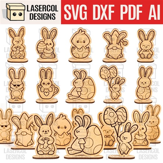 Easter Cutouts With Base Set 5 - Laser Cut Files - SVG DXF PDF - Glowforge Files - Etsy