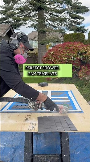 Custom shower pan template before cutting mosaic tile.Clean cuts, proper fit, no mistakes.