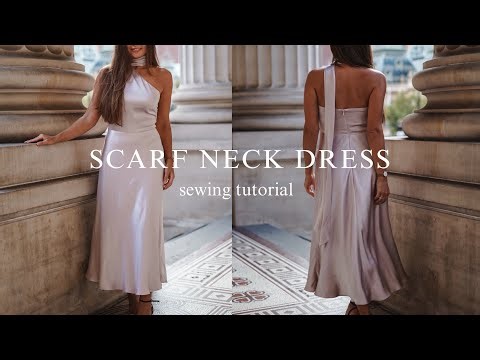 Super easy elegant scarf neck dress | CECILIA dress sewing tutorial