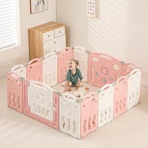 Foldable Play Area for Babies & Toddlers, 14 Panel Large Baby Play Yard - Portable, Adjustable