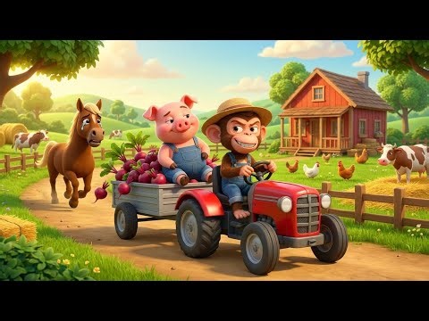 Farmer Monkey and Giant Tractors: Fixing, Farming & Feeding! NaNa’s Big Day on the Farm 🐒🚜