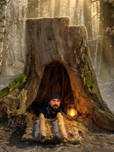 Building a Secret Shelter Inside a Large Tree