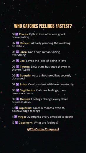 Most to Least Likely to Catch Feelings Fast #zodiacsigns #love #ytshorts