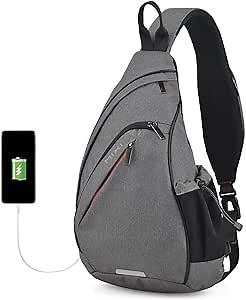 mixi Sling Bag Men Backpack Unisex One Shoulder Bag Hiking Travel Backpack Crossbody with USB Port for Men Women Versatile Casual Daypack-20 inch,Gery