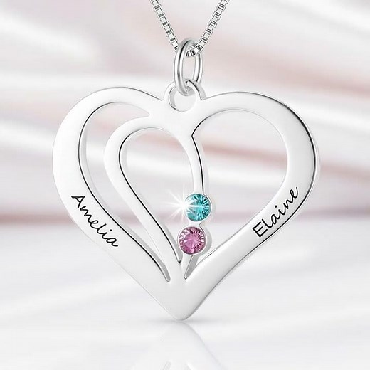 Custom Engraved Name Heart Necklace with Birthstone- Affordable From Black Diamonds- New York