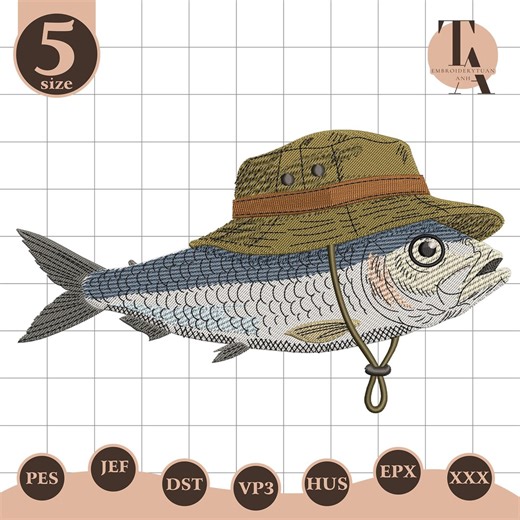 Fishing Fish Embroidery File, Embroidery Design, Funny Fisherman Fish Hat Design, Outdoor Lake Life File, Fishing Lover Gift Idea - Etsy