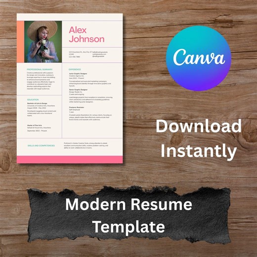 Creative Canva Resume Template With Photo Modern One Page Resume Editable Professional Resume for Graphic Designer Job Applications - Etsy