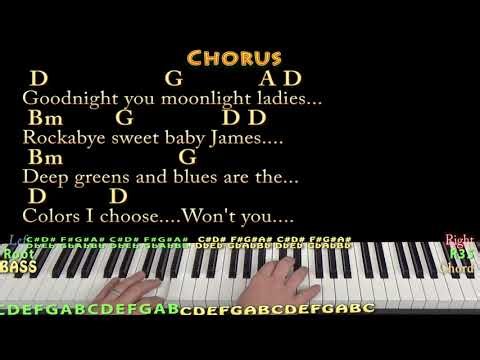 Sweet Baby James (James Taylor) Piano Cover Lesson in D with Chords/Lyrics - Arpeggios