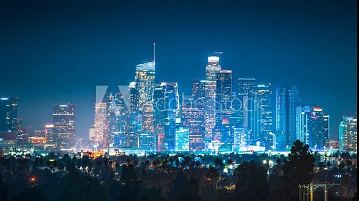 City of Los Angeles skyline at night. 4K Timelapse.