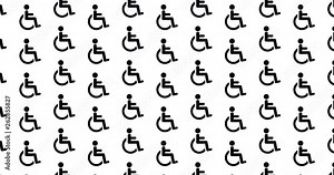 Wheelchair icons handicap symbol background clip motion backdrop video in a seamless repeating loop. Black and white handicapped sign pattern background high definition motion video clip