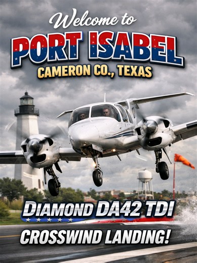 Challenging DA42 Crosswind Landing in Port Isabel, Texas
