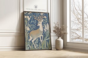 Woodland Deer Poster Modern Botanical William Morris Wall Art Forest Stag Print Folk Art - Etsy
