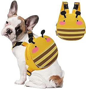 Dog Backpack for Dogs to Wear, Cute Cartoon Bee Dog Backpack Harness for Small Medium Dogs, No-Pull Pet Harness Vest with Saddle Bag Backpack, Doggie Puppy Hiking Travelling Self Carrier Backpack