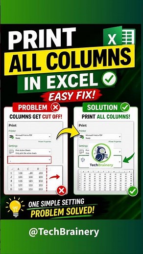 How to Print All Columns in Excel Sheet | Fix Large Sheet Print Problem #shorts #excel #exceltricks
