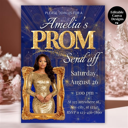 Printable Prom Send off Invitation, Senior Night Invite, High School Prom Party Invite, Blue Prom Queen With Photo Invite, Instant Download - Etsy