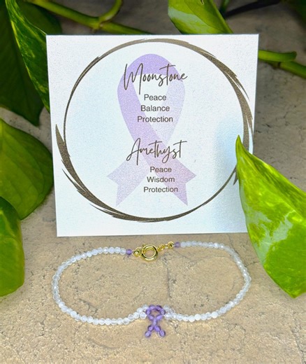 Amethyst Ribbon Beaded Bracelet, Overdose Awareness, Moonstone or Obsidian - Etsy