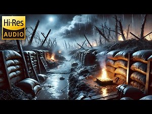 WW1 Nighttime Trench Ambience | 2-Hour ASMR with Rain, Fires & Battlefield Sounds