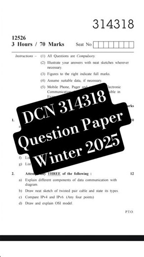 DCCN 314318 Question paper 🗞️ Winter 2025(Data communication & computer Network) #shorts #msbte