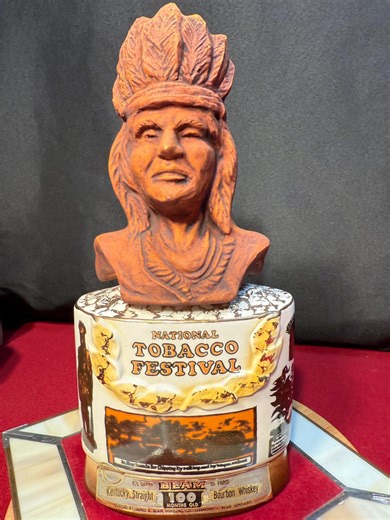 Vintage 1975 Jim Beam Native American Chief Decanter | Tobacco Festival Bourbon Bottle - Etsy