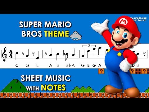 Super Mario Bros | Sheet Music with Easy Notes for Recorder, Violin + Piano Backing Track