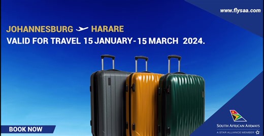 Fly SAA between Johannesburg and Harare or Kinshasa and receive generous 3 baggage of 23kg bags each🧳🧳🧳. For sale to Harare until 15 March 2024, and Kinshasa until 31 March 2024 📅. Valid for travel to Harare 15 January- 15 March 2024, and Kinshasa 15 January- 31 March 2024. Book at https://www.flysaa.com/ | FlySAA