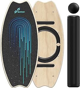 Sportneer Balance Board - 7 Modes Wobble Board with Adjustable Stoppers - Exercise Balancing Stability Trainer for Improve Balance, Surf Trainer & Physical Therapy - Roller and 2.8'' Ball Included