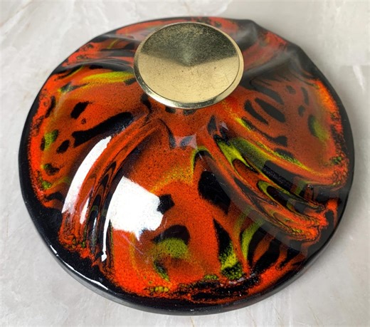 Mid Century Pottery USA Candy Bowl (lid Only) 1950's Orange Green Black 6" - Etsy