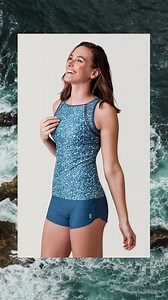Make a splash in stylish tankinis designed to perform. From sun safe high-neck styles to flattering relaxed-fit blousons, you will sure be comfortable all day in these fun, sea-themed hues. #freecountryapparel #tankinis #swimwear #womensswim #beachwear Shop all Tankinis! https://bit.ly/3Pu6SWT | Free Country
