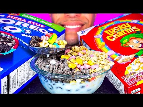 OREO O'S LUCKY CHARMS CEREAL MILK CANDY EATING SOUNDS MUKBANG JERRY ASMR EATING MUKBANG