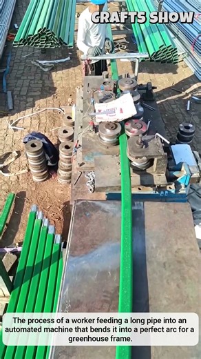 The process of bending metal pipes for a greenhouse frame