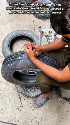 Masterful Art: Reviving Worn Tire Tread with Precision Cutting.