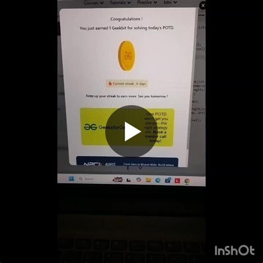 Day 6 – GFG Problem of the Day ✔ Day 5 – LeetCode Problem of the Day ✔ Just one more day to complete a full week streak on GFG! 💪 GFG POD takes time and effort, but it’s absolutely worth… | Mounika Vemulapalli