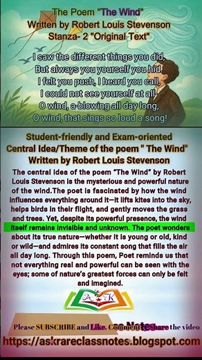 The Wind by Robert Louis Stevenson | Central Idea | Main Theme | Poetry | Ask Rare Class Notes