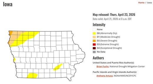 Rain continues to ease drought in Iowa, new drought monitor map shows