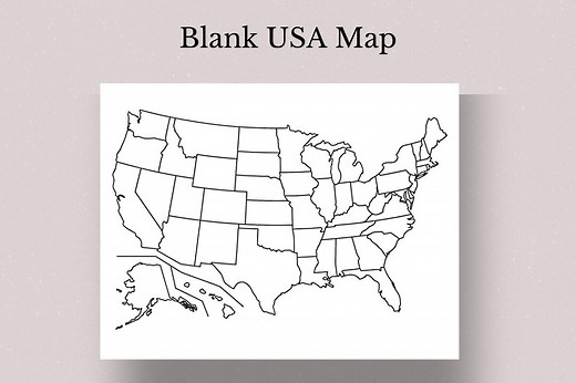 Blank USA Map Printable, Educational Black & White (digital Download) - Etsy