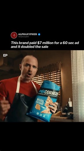 Motivation | Mindset | Success on Instagram: "PopCorners took a $7 million gamble on a Super Bowl ad — just 30 seconds, broadcast to 115M+ viewers. But the real strategy wasn’t the airtime… it was the storytelling. They brought back Bryan Cranston and Aaron Paul — the faces of Breaking Bad. Not just celebrities. Symbols of a cultural era people are still obsessed with. The ad tapped into nostalgia, shared memory, and fan culture — all wrapped inside a simple snack commercial… and the results wer