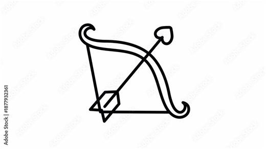 Cupid Love Bow Icon, Minimalist Outline Drawing Animation, Line Reveal Effect, 4K Transparent Background