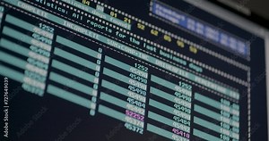 Close-up panning shot of a computer screen displaying code and data analysis