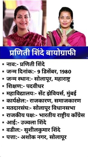 प्रणिती शिंदे जीवन परिचय Praniti Shinde Biography in Marathi #shorts​ #motivation​ #biography​ #gk​