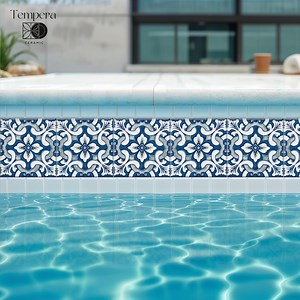 Mediterranean Pool Tiles: Blue & White Floral Waterline Tile Set - Etsy